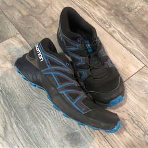 Salomon Speedcross 404820 Running Shoes, Kids Size 2 Navy Black Bungee Laces